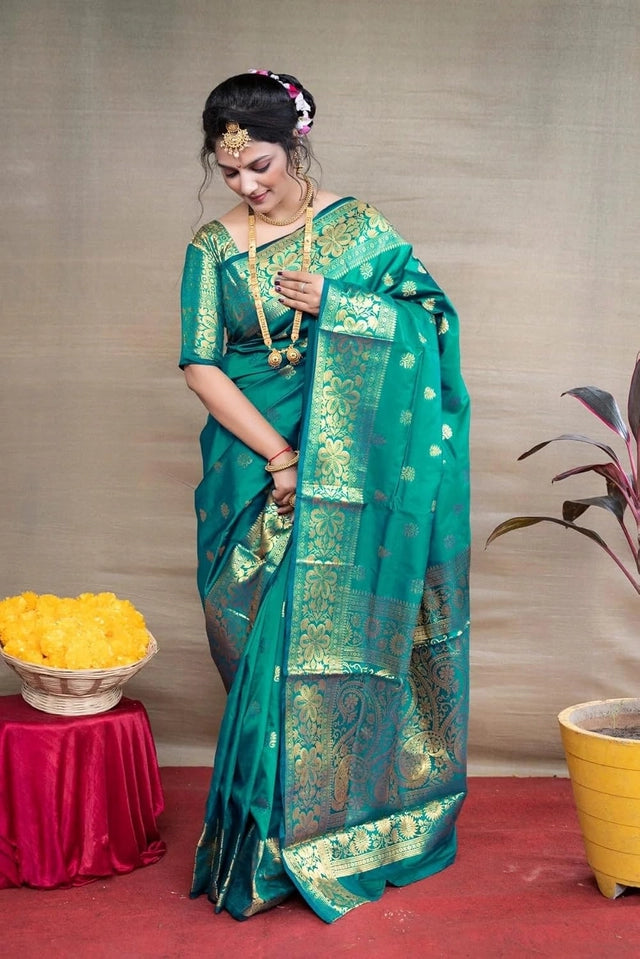 Premium Banarasi Silk Saree with Rich Golden Zari Work