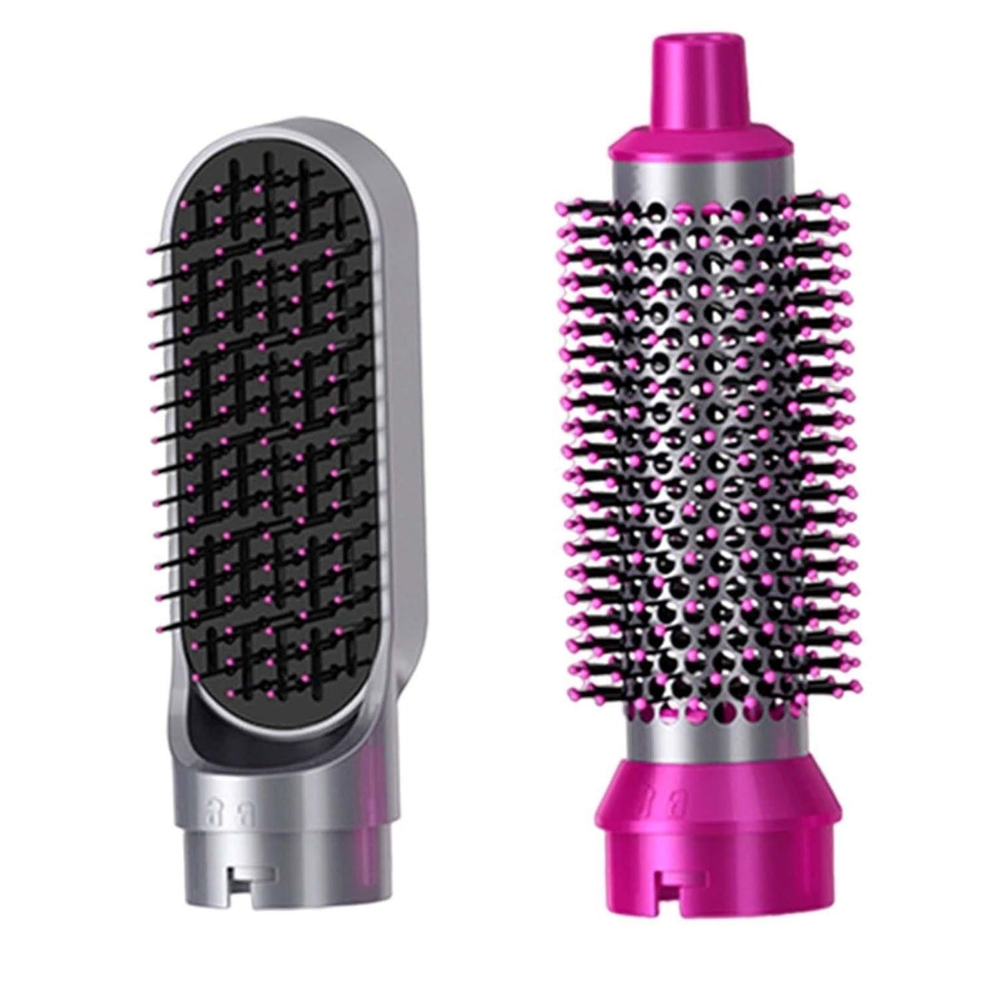 Hairbrush with black bristles and pink accents on a white background