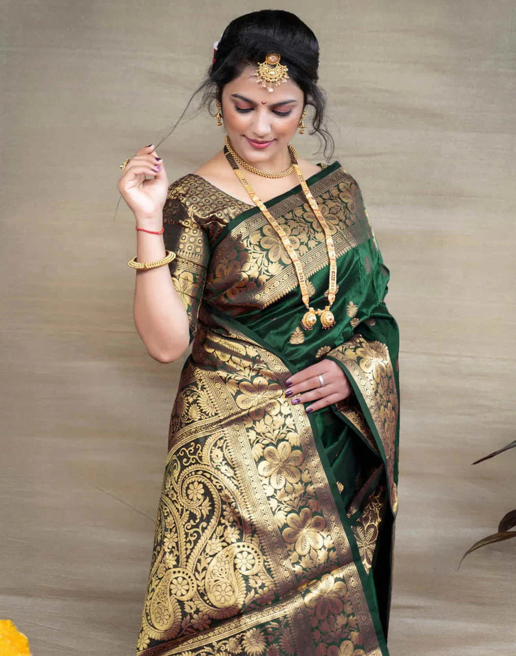Premium Banarasi Silk Saree with Rich Golden Zari Work