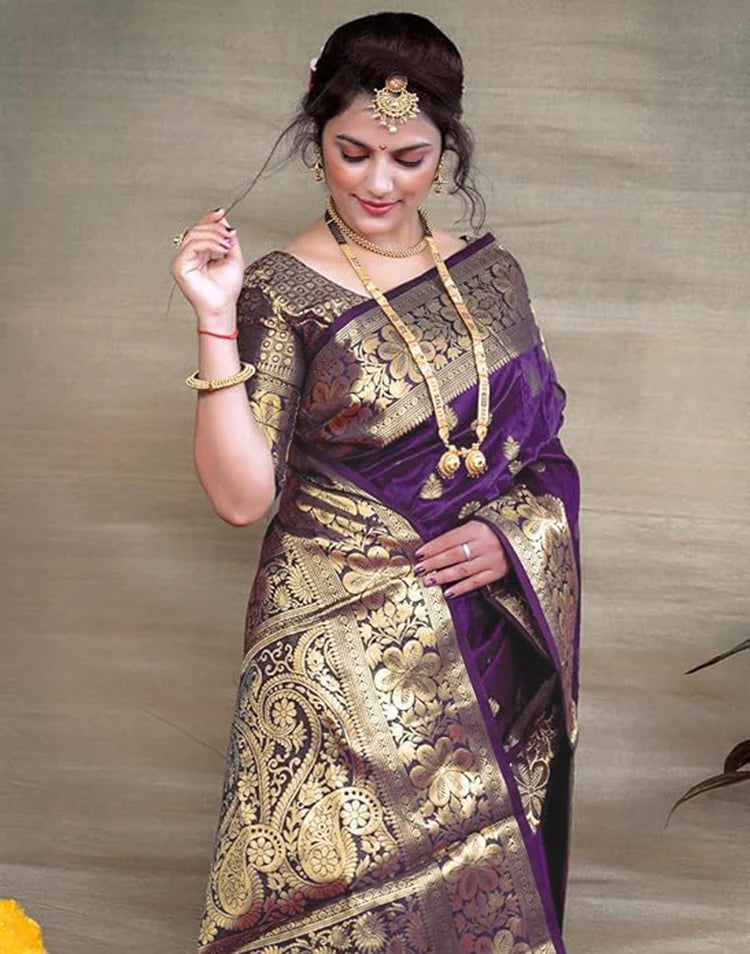 Premium Banarasi Silk Saree with Rich Golden Zari Work