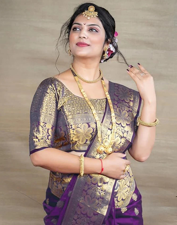 Premium Banarasi Silk Saree with Rich Golden Zari Work