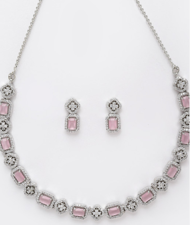 Elegant Silver-Plated Crystal Necklace Set with Designer Earrings