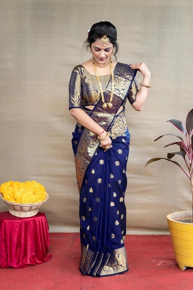Premium Banarasi Silk Saree with Rich Golden Zari Work