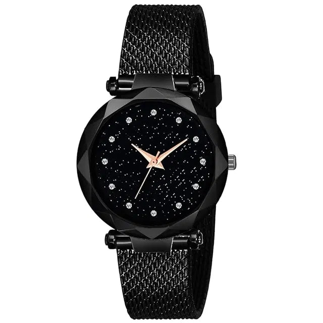 Black watch with starry dial on a white background