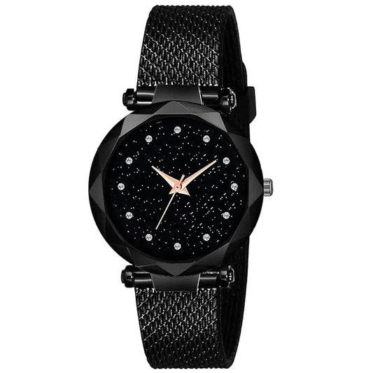 Black watch with starry dial on a white background