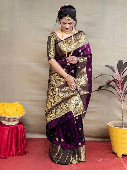Premium Banarasi Silk Saree with Rich Golden Zari Work