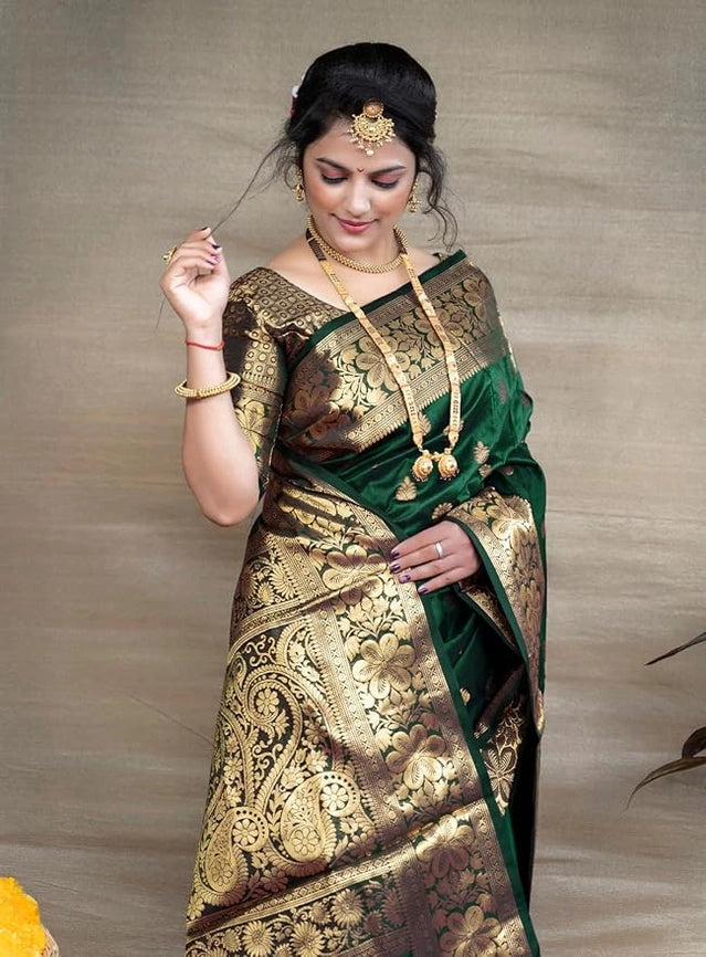 Premium Banarasi Silk Saree with Rich Golden Zari Work