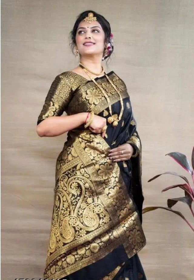 Premium Banarasi Silk Saree with Rich Golden Zari Work